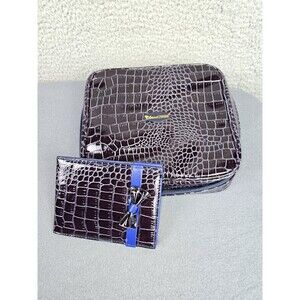 SeneGence Cosmetic Makeup Travel Bag Zipper Case With Mirror Set Faux Crocodile